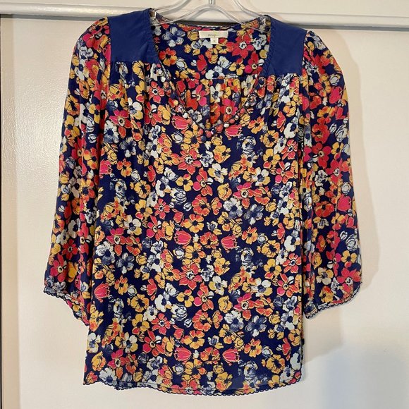 Anthropologie Tops - Anthropologie Porridge Billion Petals Silk Floral Boho Pullover V Neck Blouse S